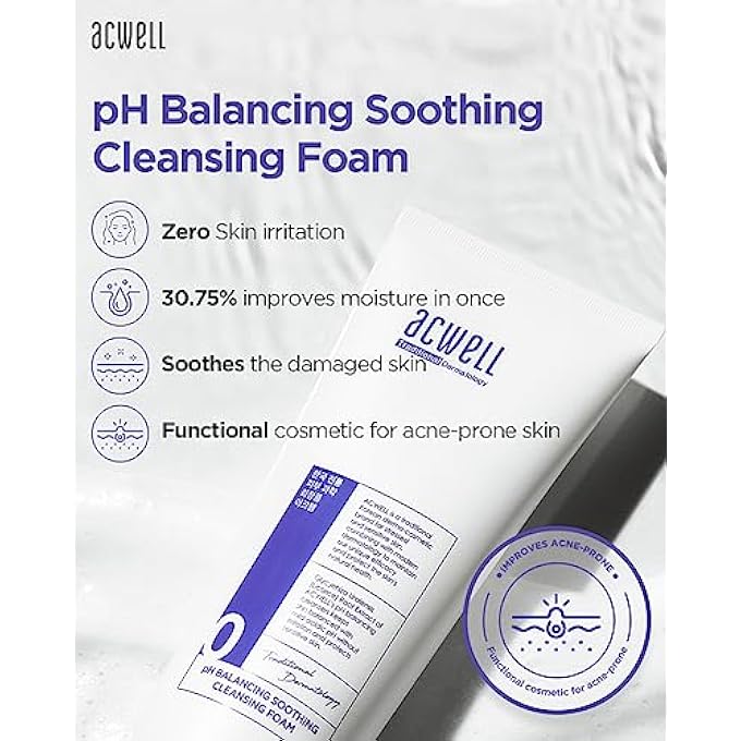ACWELL AHA BHA PHA EXFOLIATING AND CALMING FACIAL CLEANSER FOR SENSITIVE SKIN, PH 5.5, CALMS ACNE AND BLEMISHES, MOISTURIZING DENSE BUBBLE FOAM - PH BALANCING SOOTHING CLEANSING FOAM 150ML - Image 3